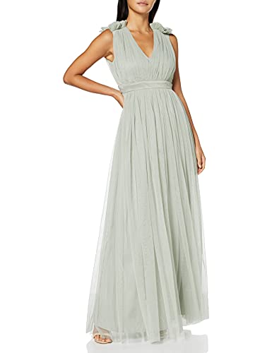 Maya Deluxe Women's Green Lily Maxi with Ruffle Shoulder Detail Bridesmaid Dress, 38