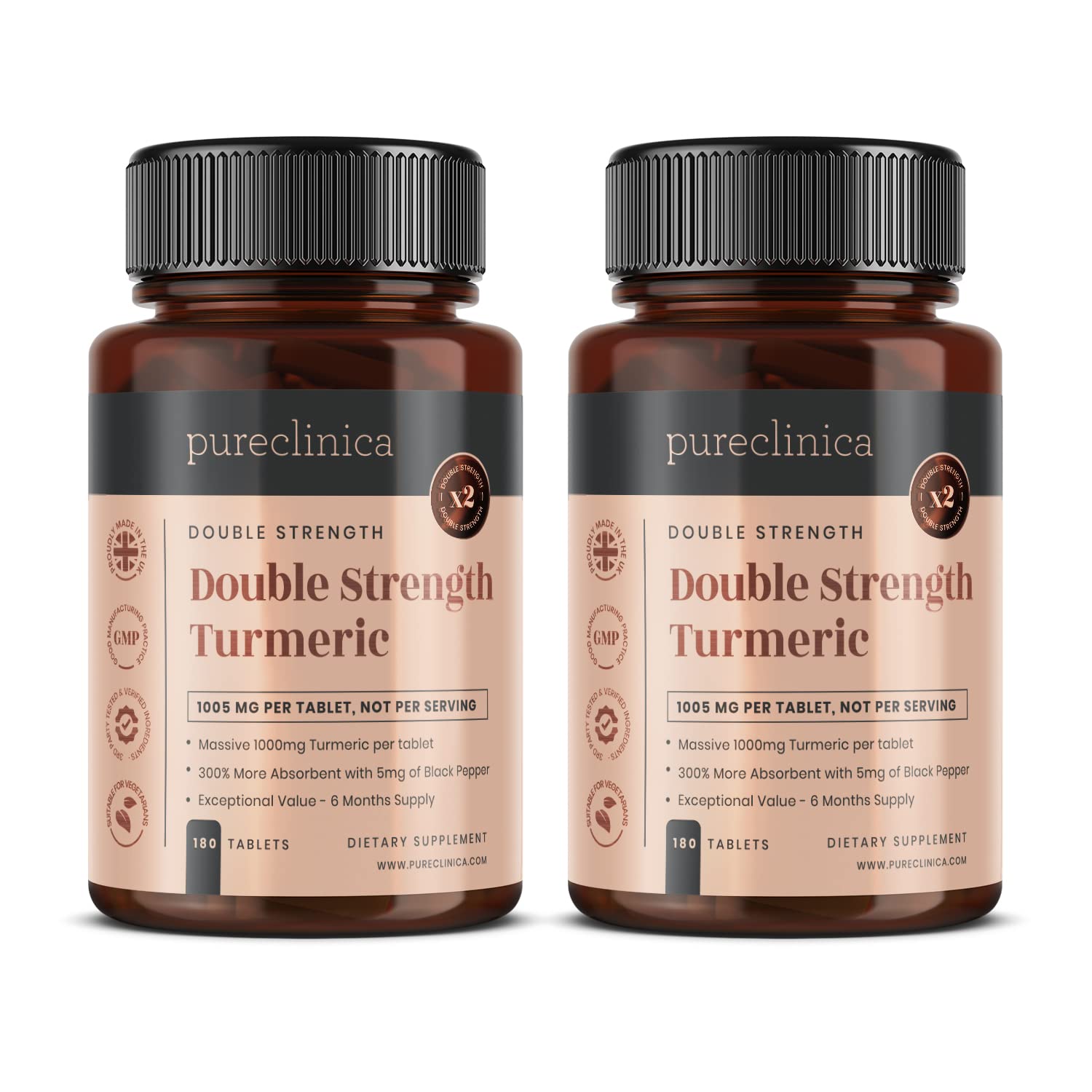 Doppelte Stärke Kurkuma – 1000 mg x 360 Tabletten (2 Flaschen mit 180 Tabletten)