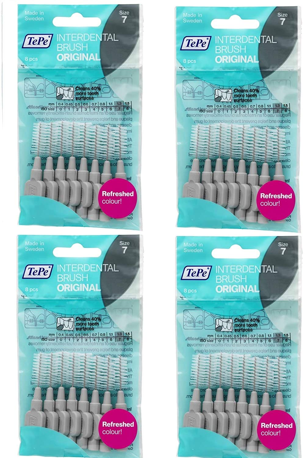 TePe Interdental Brushes 1.3mm Grey - 4 Packets of 8 (32 Brushes) by Tepe