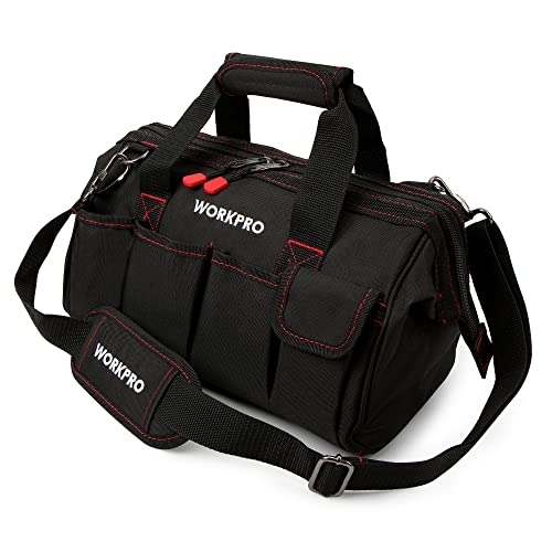 WORKPRO Werkzeugtasche Transporttasche Universal mit weiter Reißverschluss Öffnung verstellbarer Schultergurt 350X240X230MM