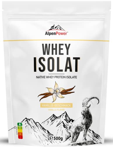 AlpenPower Native Whey Protein ISOLAT Vanille 500 g - 100% natürliche Zutaten, ohne Süßstoffe - Hochwertiges CFM Eiweißpulver aus bester Alpenmilch
