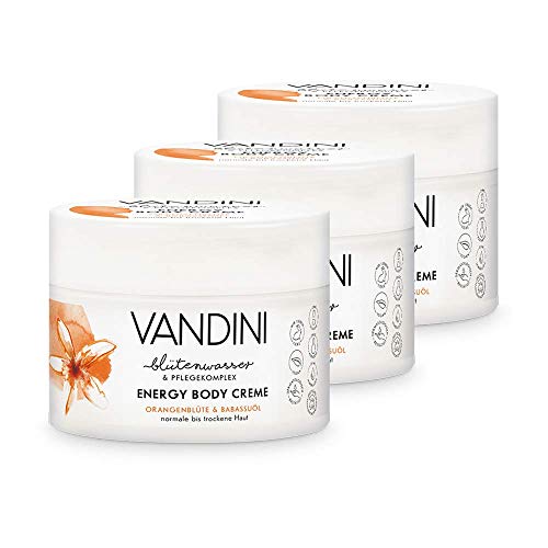 VANDINI Energy Body Creme Damen mit Orangenblüte & Babassuöl - Body Creme & Gesichtscreme für normale bis trockene Haut - vegane Body Creme für Frauen im 3er Pack (3x 200 ml)
