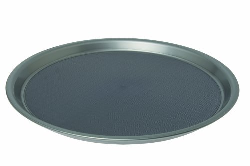 Ornamin Tablett Ø 37 cm silber, rund | Serviertablett aus Kunststoff mit Antirutsch-Oberfläche | Gastrotablett, Profitablett, Kellnertablett