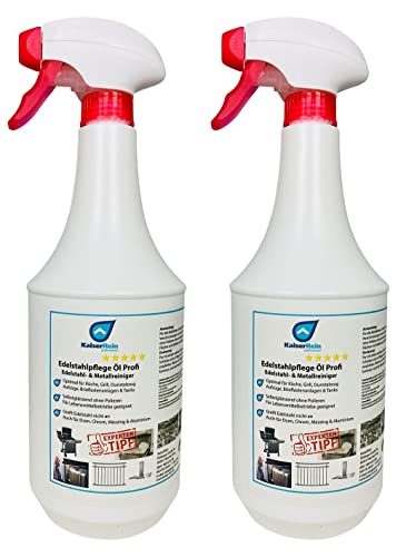 KaiserRein Edelstahlpflege Öl Profi Edelstahl- & Metallreiniger 2x1 L Spray für die Pflege/Reinigung von Tanks, Flächen und Geräten aus Eisen, Chrom, Messing und Aluminium