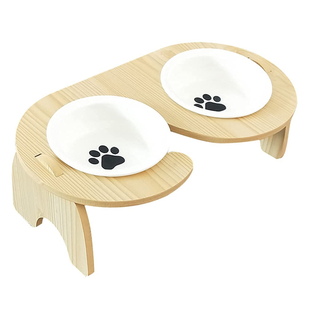 M I A Keramik-Futterstation mit Holzständer, Haustiernapf für Katzen und Hunde, Wassernapf für Welpen (Farbe: verschiedene Farben)
