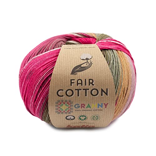 Katia Fair Cotton Granny 150g | Farbverlauf zum Granny Squares häkeln | GOTS Baumwollgarn | Bio Baumwolle zum Stricken (304)