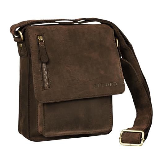 STILORD 'Finn' kleine Umhängetasche Herren Schultertasche Vintage Messenger Bag 8,4 Zoll Tablettasche echtes Büffel-Leder, Farbe:Colorado - braun