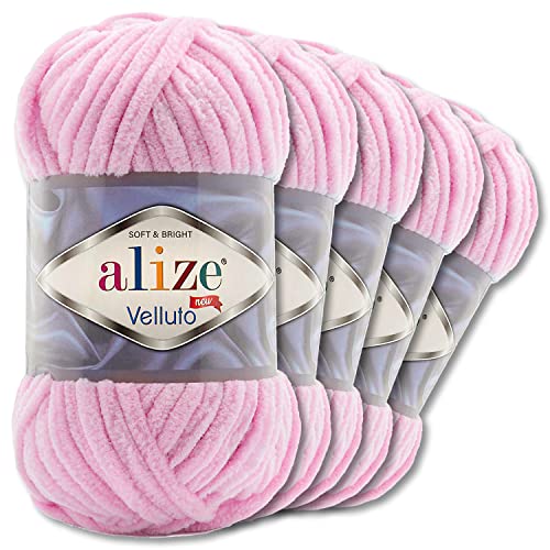 Wohnkult Alize 5x100 g Velluto Premium Wolle 30 Auswahl Chenillegarn Samtwolle Amigurumi Decken Accessore Kleidung DIY (31 | Babyrosa)