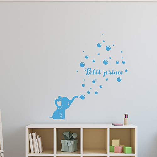 Ambiance Sticker Personalisierte Vornamensaufkleber | Baby Elefant - Wanddekoration Kinderzimmer | 2 Bögen à 20 x 30 cm und 55 x 30 cm - Eisblau