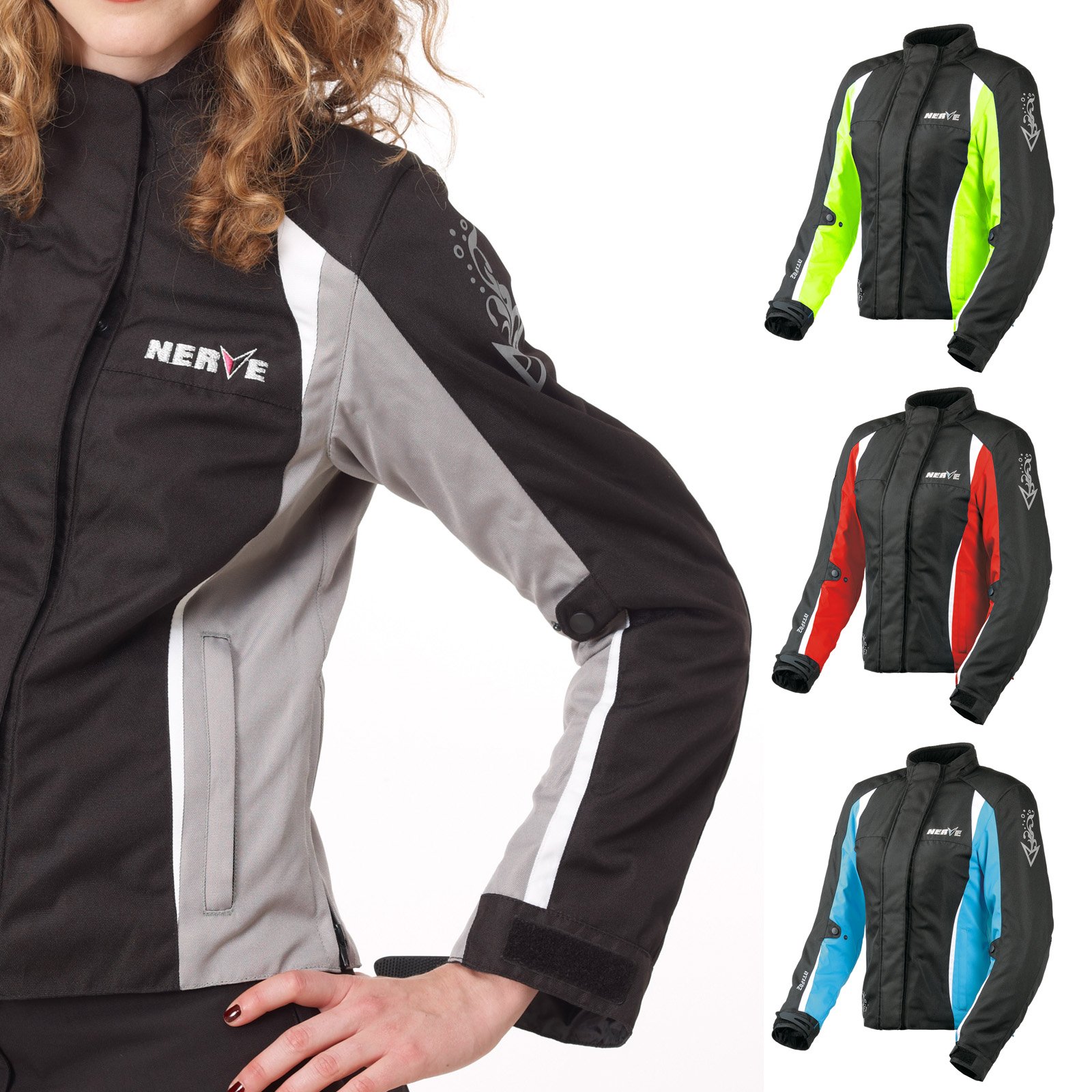 Nerve Shop Motorradjacke -Unique- Motorrad Damen Wasserdicht Jacke mit Protektoren Sommer Winter Textil Frauen - schwarz-silber - 36