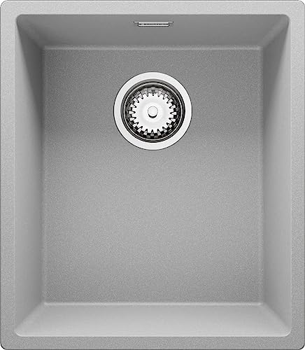 Spülbecken Grau 41x47 cm, Granitspüle + aufrollbare Abtropffläche + Ablauf-Set, Küchenspüle für 45er Unterschrank, Unterbauspüle von Primagran