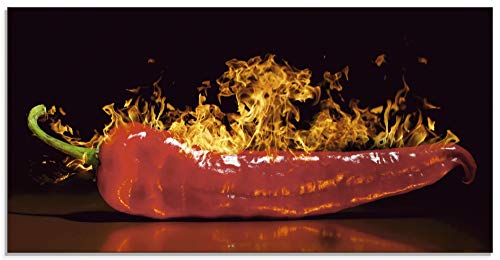 Artland Qualitätsbilder I Glasbilder Deko Glas Bilder 100 x 50 cm Ernährung Genuss Lebensmittel Gewürz Foto Rot D8OM Chili Feuer Flammen