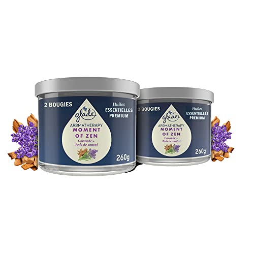 Glade Aromatherapy Kerze, Moment of Zen, Infusées ätherische Öle, Lavendel & Sandelholz – 2 Kerzen