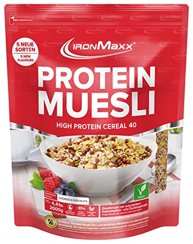 IronMaxx Protein Müsli Veganes Eiweiß Müsli, laktosefrei, glutenfrei, Geschmack Cookies & Cream Geschmack, 1 x 2 kg Beutel (1er Pack)