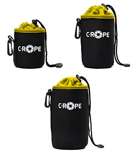 C-Rope Neopren Objektivbeutel mit Fleece-Fütterung als Schutz für Objektive oder Kamerazubehör, (3er Set), Größe S, M, L