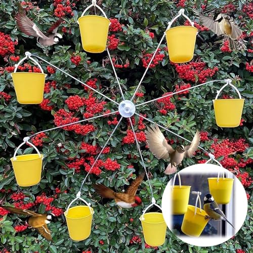 Riesenrad Vogelfutterstation, 2024 Neues Riesenrad Spielzeug für Vögel mit Futterspender, Kolibri-Futterspender Outdoor Hängend Dekorativ mit 8 Futterhalter Sitzstangen (2)
