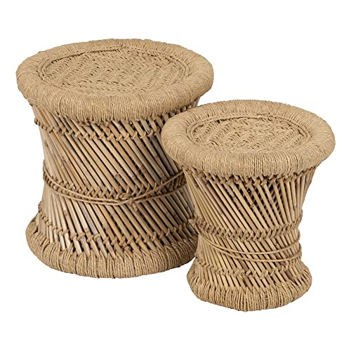 LOLAhome Set mit 2 Tischen, geflochten, aus Bambus und Naturfaser