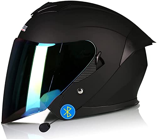 Bluetooth Motorradhelm,DOT/ECE Zertifiziert Retro 3/4 Jethelme Motorradhelm Herren Damen mit HD Doppelvisier,Rollerhelm Jethelm ScooterHelm Biker Chooperhelm (Color : A, Größe : 2XL=63-64cm)
