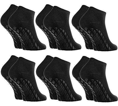 Rainbow Socks - Damen Herren Sneaker Bambus Stoppersocken - 6 Paar - Schwarz - Größen 36-38