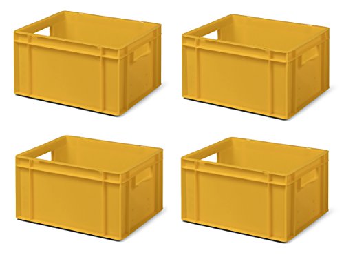 4 Stk. Transport-Stapelkasten TK421-0, gelb, 400x300x210 mm (LxBxH), aus PP, Volumen: 19 Liter, Traglast: 40 kg, lebensmittelecht, made in Germany, Industriequalität