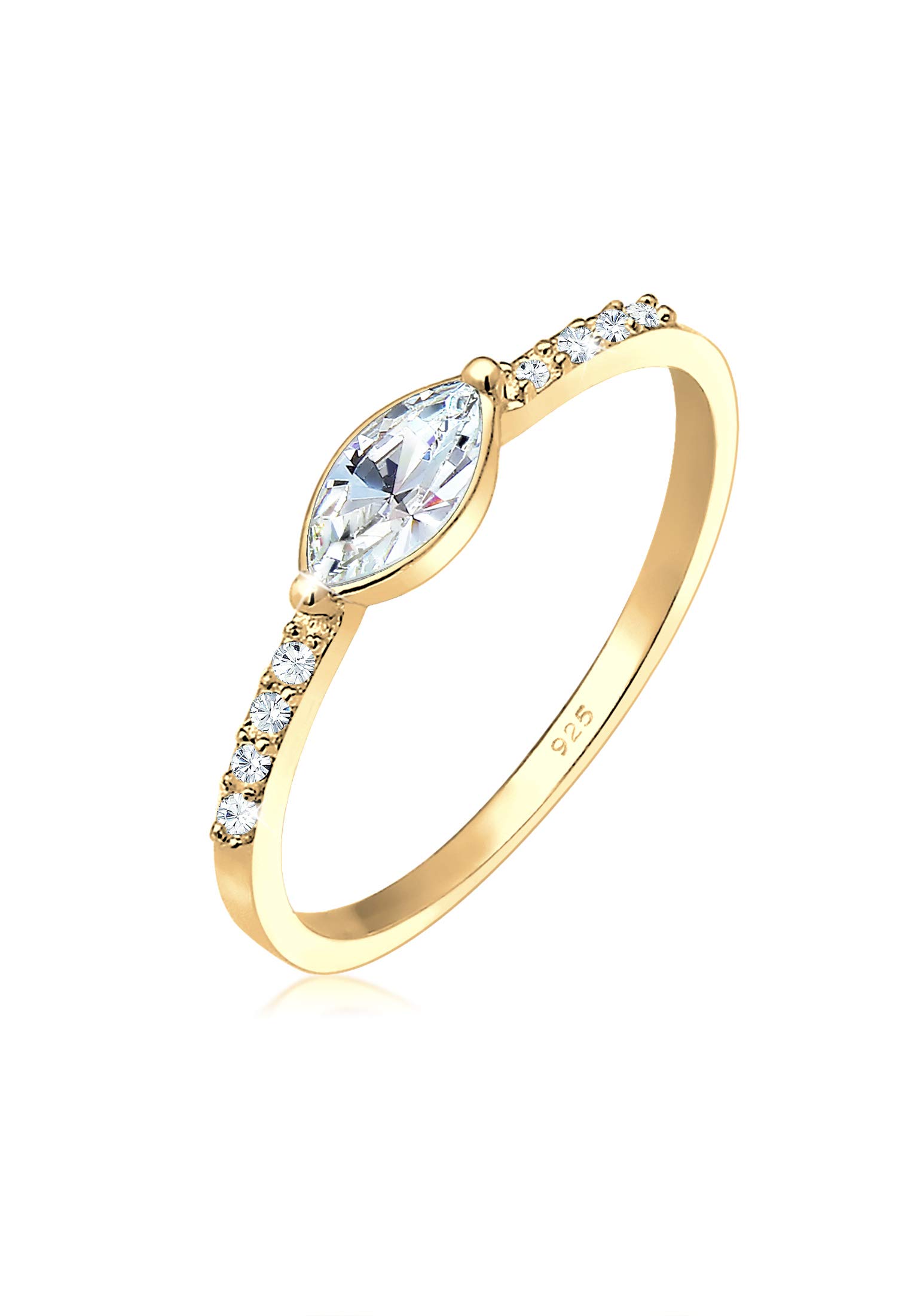 Elli Ring Damen Verlobung Elegant mit Kristalle in 925 Sterling Silber Vergoldet