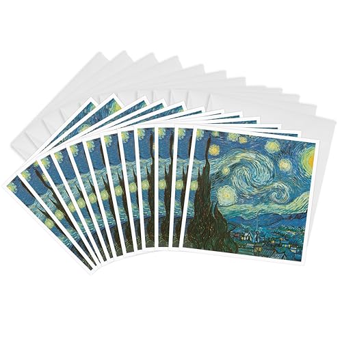 3drose Starry Night Van Gogh Vintage – Grußkarten, 15,2 x 15,2 cm, Set 12 (GC 164649 _ 2)