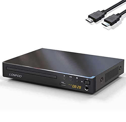 Kompakt DVD-Player Multi-Regionen codefree mit USB-Eingang/ HDMI /Cinch/ MIC Ports und Fernbedienung, Multiformates (mit AV Cable)