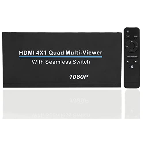 Diyeeni 4x1 HDMI Multiviewer Splitter, 4 In 1 Out 1080P HDMI Multiviewer Bildschirmumschalter, 4x1 Quad Multi-Viewer mit Fernbedienung, PCM2, Metallgehäuse(EU)