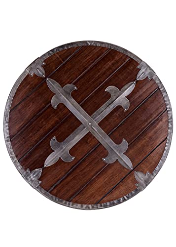 Battle-Merchant Rundschild aus Holz mit Stahlbeschlägen | Wikinger Mittelalter Schild für Erwachsene | Wikingerschild