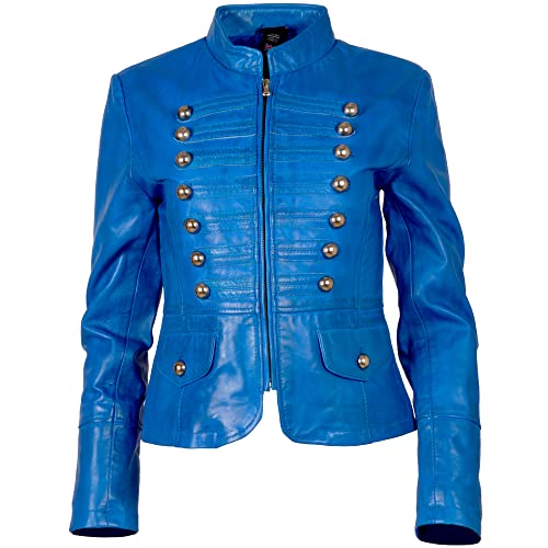 Aviatrix Damen Echt Leder Militär Parade Jacke mit Zierknöpfen (T5J4), electric blue, 50