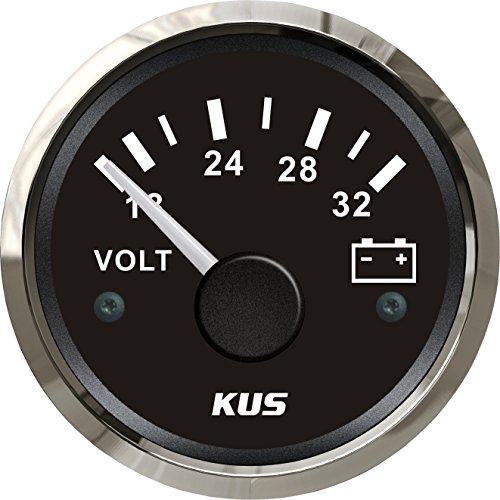 KUS Garantie Voltmeter Voltage Gauge Meter 24V / 18-32V Mit Hintergrundbeleuchtung 52MM (2 ") (Schwarz)