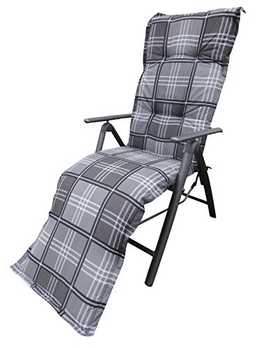 8 cm Luxus Relaxliegenauflage A 053 grau anthrazit kariert/Deckchair Auflage