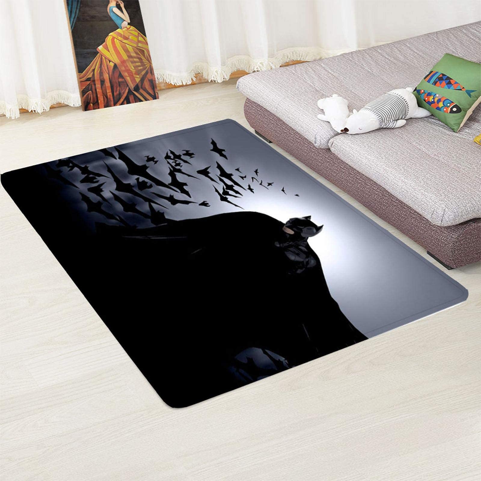 xuyuandass Bereichsteppich,3D Batman In The Night Printed Anti-Rutsch-Teppich,Geeignet Für Wohnzimmer Und Schlafzimmer Kinderzimmer Dekoration 120X160Cm