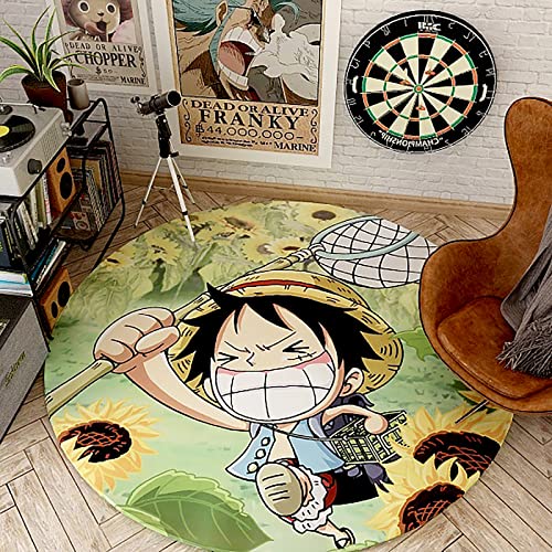 Anime Teppich, Runde Teppiche One Piece Teppich Cartoon Anime Kinderzimmer Wohnzimmer Schlafzimmer Nacht Anti Rutsch Teppich Kreative, rutschfeste Pad Home Decor Waschbar (80x80cm)