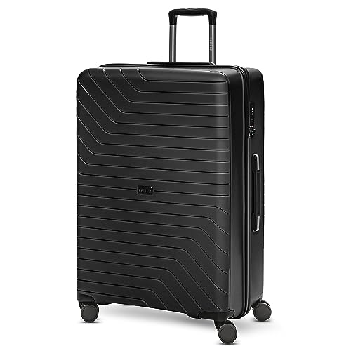 REDOLZ Essentials 05 Hartschalen Koffer Damen/Herren – Leichter Trolley aus PP Material - mit 4 Doppelrollen & TSA-Zahlenschloss (Black, Koffer L (75 cm))
