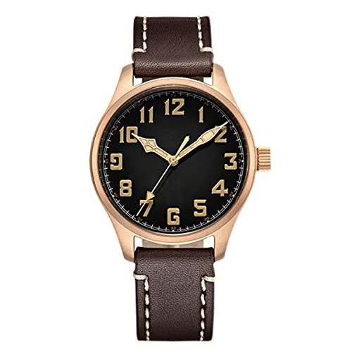 Baltany Automatic Mechanical Men Bronze Fliegeruhren Saphirglas NH35 Armbanduhr (Black)