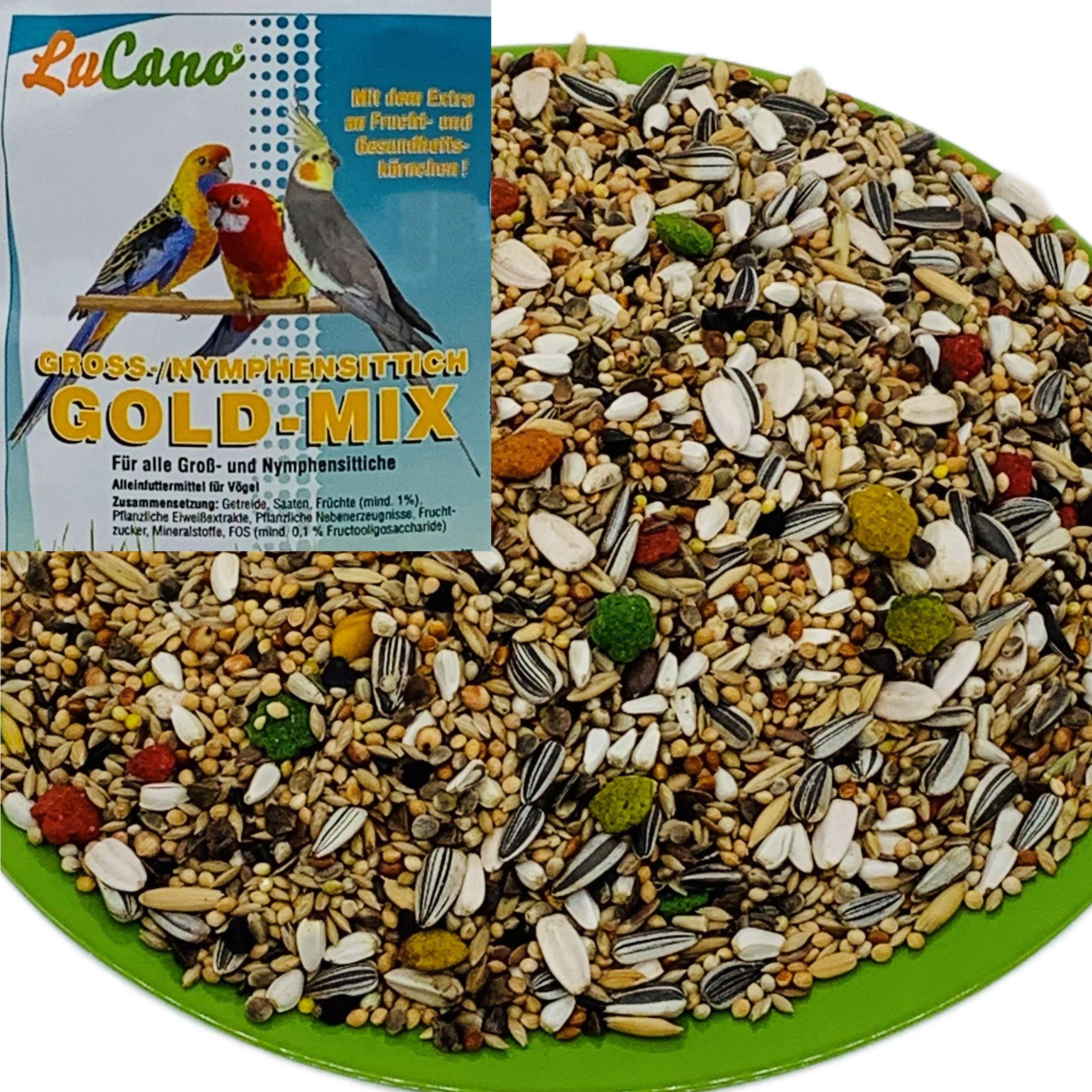 20 kg LuCano Gold Mix mit Früchten für Großsittiche | Nymphensittiche | Vogelfutter