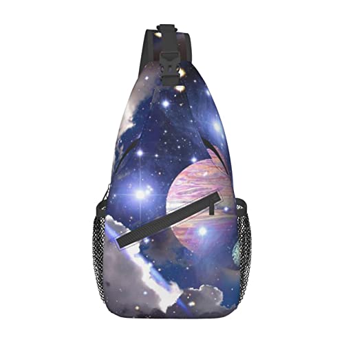 Schulter-Rucksack mit Weltraum-Planeten-Aufdruck, leicht, faltbar, wasserabweisend, für den täglichen Gebrauch, Schwarz , Einheitsgröße