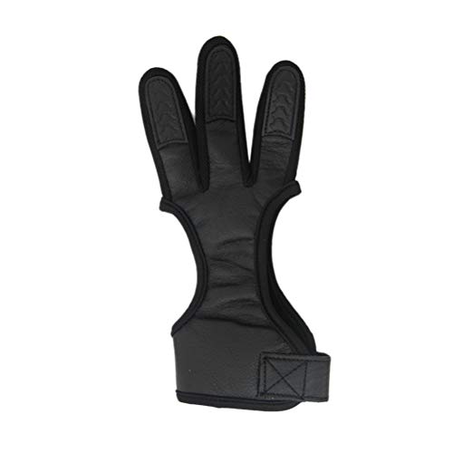 LIOOBO 3 Finger Handschuhe Bogenschießen Handschuhe Leder Handschuhe Fingerschutz (Größe L Schwarz)