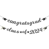 Banner mit Aufschrift "Congrats Grade Class of 2024" – Hängendes Glitzer-Abschlussbanner mit Kappe, Girlande, Wimpelkette für Fotohintergrund, College-High-School-Party-Zubehör für Wanddekoration