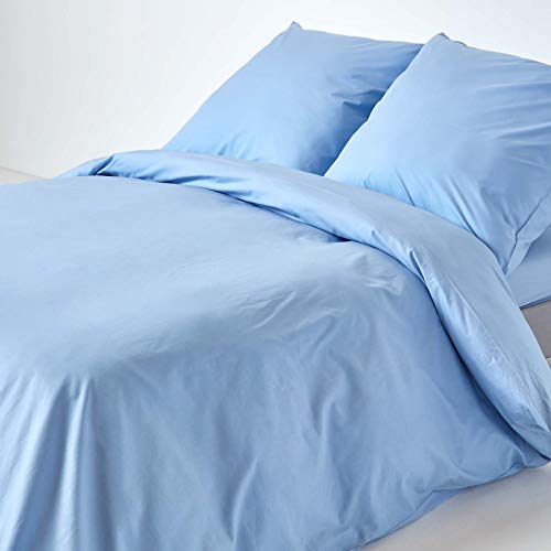 Homescapes Bettwäsche-Set 3-teilig Bettbezug 240 x 220 cm mit 2 Kissenhüllen 80 x 80 cm hellblau 100% ägyptische Baumwolle Fadendichte 200 hochwertige Perkal-Bettwäsche, blau