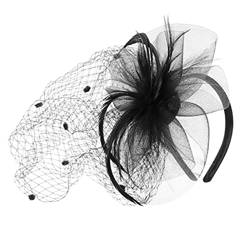 SOIMISS Damenhüte Fascinator Gefiederten Stirnband Vintage Derby Tee Party Haar Hoop Vintage Braut Headwear Schleier 1920S Gatsby Cosplay Haar Zubeh?r Schwarz Fascinator-Stirnband