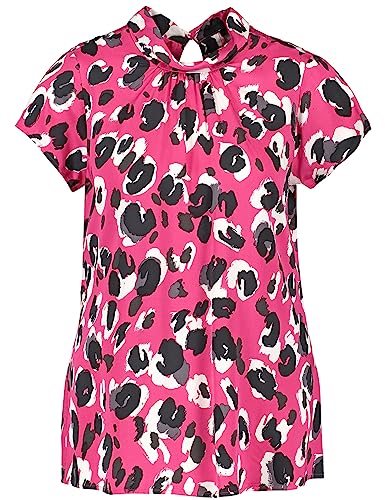 Taifun Damen Blusenshirt mit Leo-Dessin Kurzarm Bluse Kurzarm Blusenshirt Animal-Print Luminous Pink Gemustert 36