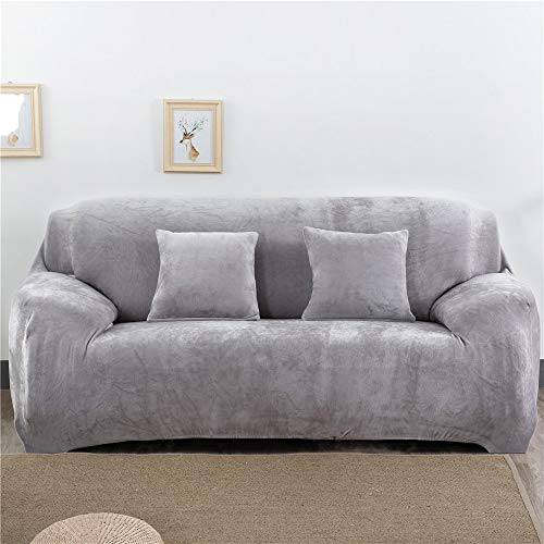 EXQUILEG Dicke Elastischer Sofabezug 1/2/3/4-Sitz-Überwurf aus Samt Größen (Silbergrau, 4 Seater:235-300cm)