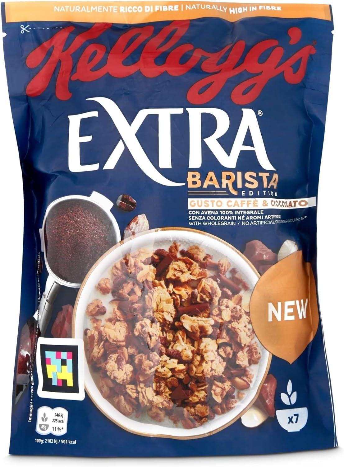6x Kellogg's Extra Barista Edition Müsli mit ganzem Hafer zum Kaffeegeschmack mit Mandelflocken und Schokolade 350g