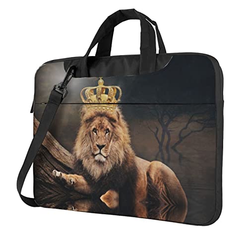 Crown Lion bedruckte Laptop-Umhängetasche, Laptop- und Tablet-Tragetasche, Schwarz , 13 inch