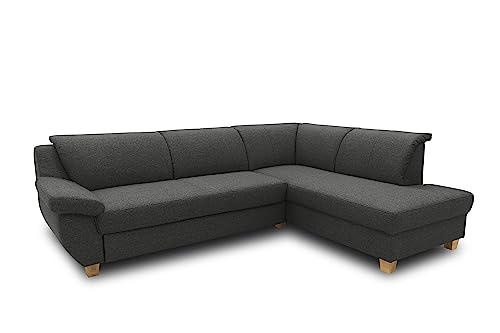 DOMO Collection Ecksofa Panama, klassisches Ecksofa in L-Form, Eckcouch, Sofa Couch, Ecke mit Schlaffunktion 254 x 186 cm in anthrazit