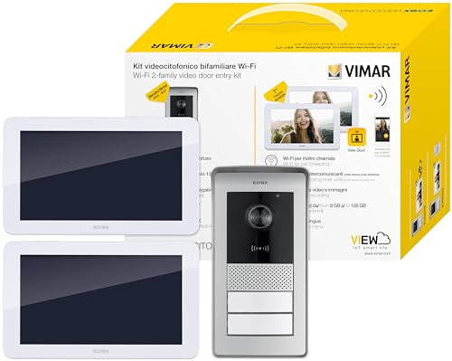Vimar K42946 Video-Türsprechanlage, 2 Familien, Video-Türsprechanlage, Touchscreen, RFID-Lesegerät, 2 Tasten, Netzteile mit Steckern EU, UK, USA, AUS, 4-Wege-Bus-Verteiler, Halterungen