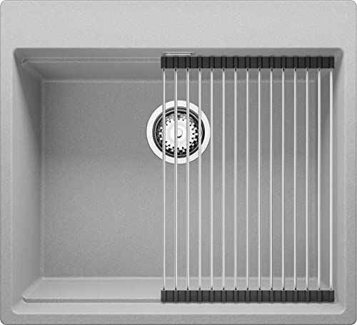 Spülbecken Grau 58x53 cm, Granitspüle + Ablauf-Set, Küchenspüle für 60er Unterschrank, Einbauspüle von Primagran