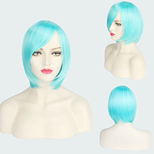 Perücke für Anime-Perücken, Cosplay, Weihnachten, Cosplay-Perücke, kurzes Haar, verdicktes Gesicht, geschlossenes Gesicht, kurze Haare, Farbe, Bobo-Kopfbedeckung, Farbe: 3021-25/Wasserblau